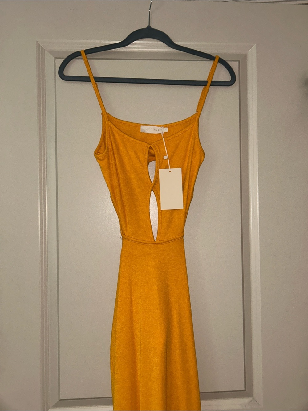 MESHKI Sleeveless Mustard Cutout Midi Dress